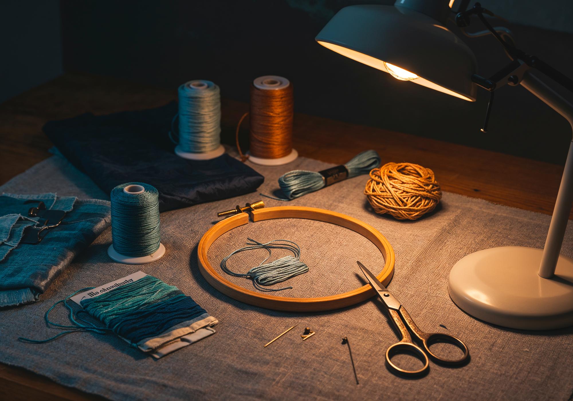 atelier table with threads and hoops